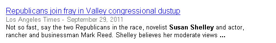 Story on L.A. Times website referencing the Susan Shelley for Congress campaign